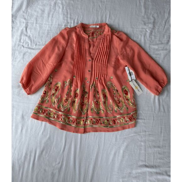 Women's Peach/Pink Embroidered 3/4 Sleeve Spring Blouse, Size S, NWT, Colorful - Picture 1 of 8